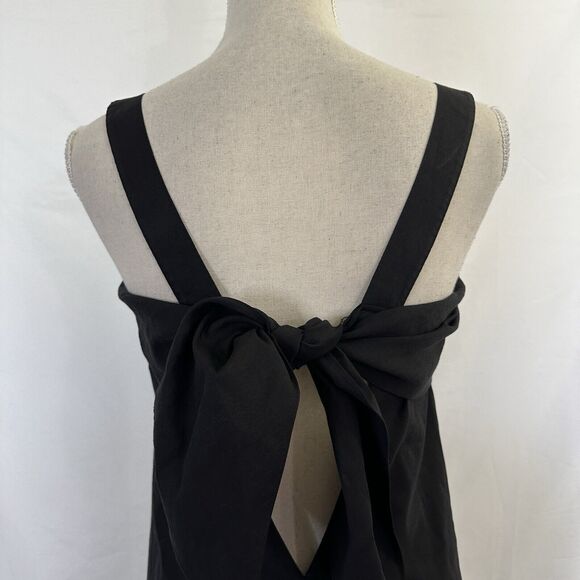 THEORY Modern Midi Tea Dress Black Linen Blend Fit and Flare Size LARGE - Picture 5 of 7